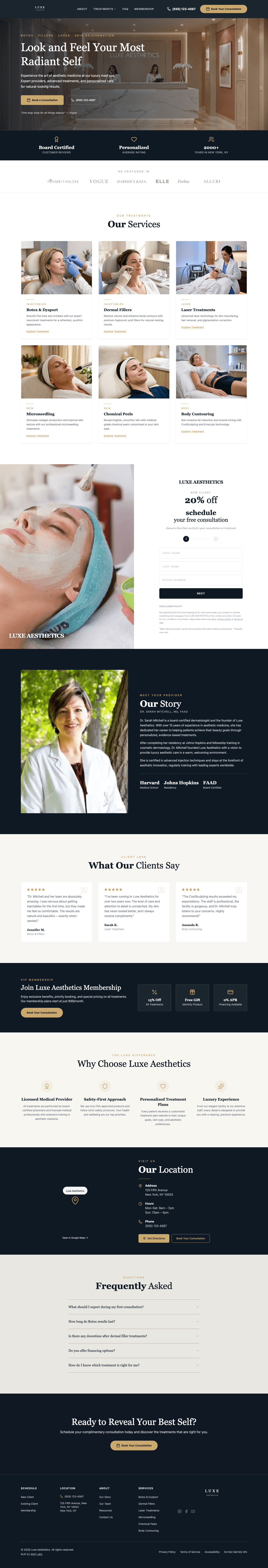 Full-page preview of the Luxe Aesthetics demo website