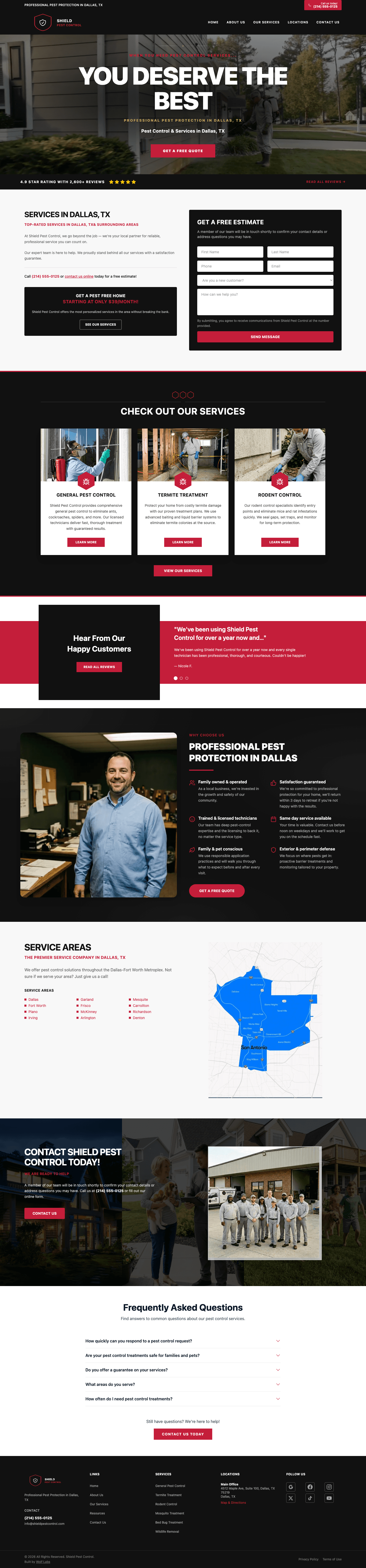 Full-page preview of the Shield Pest Control demo website