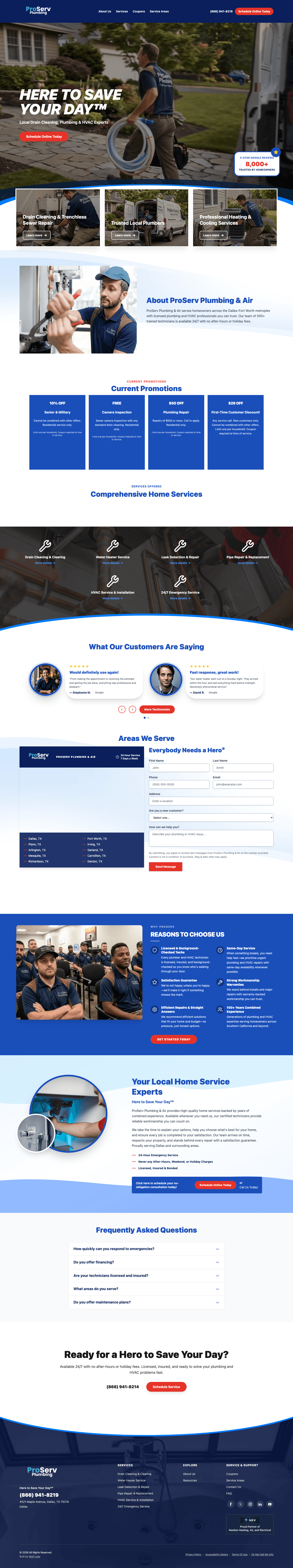 Full-page preview of the ProServ Plumbing demo website