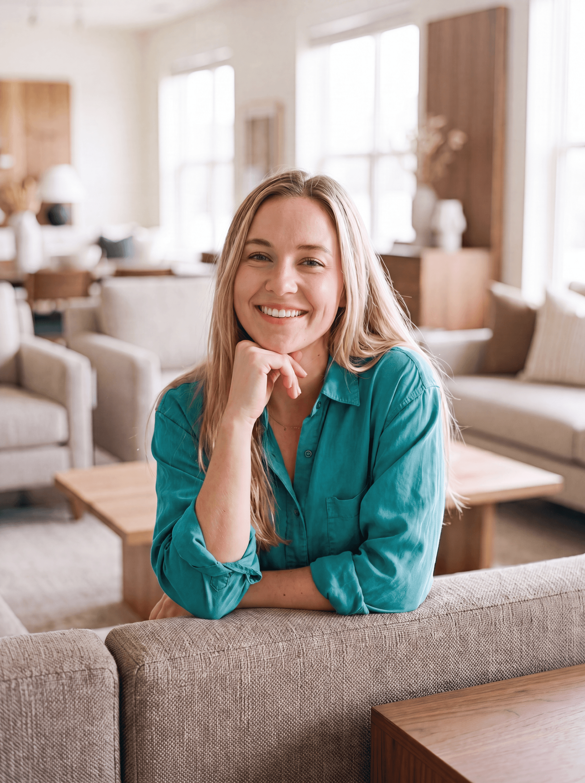 United Furniture Outlet owner in her furniture showroom
