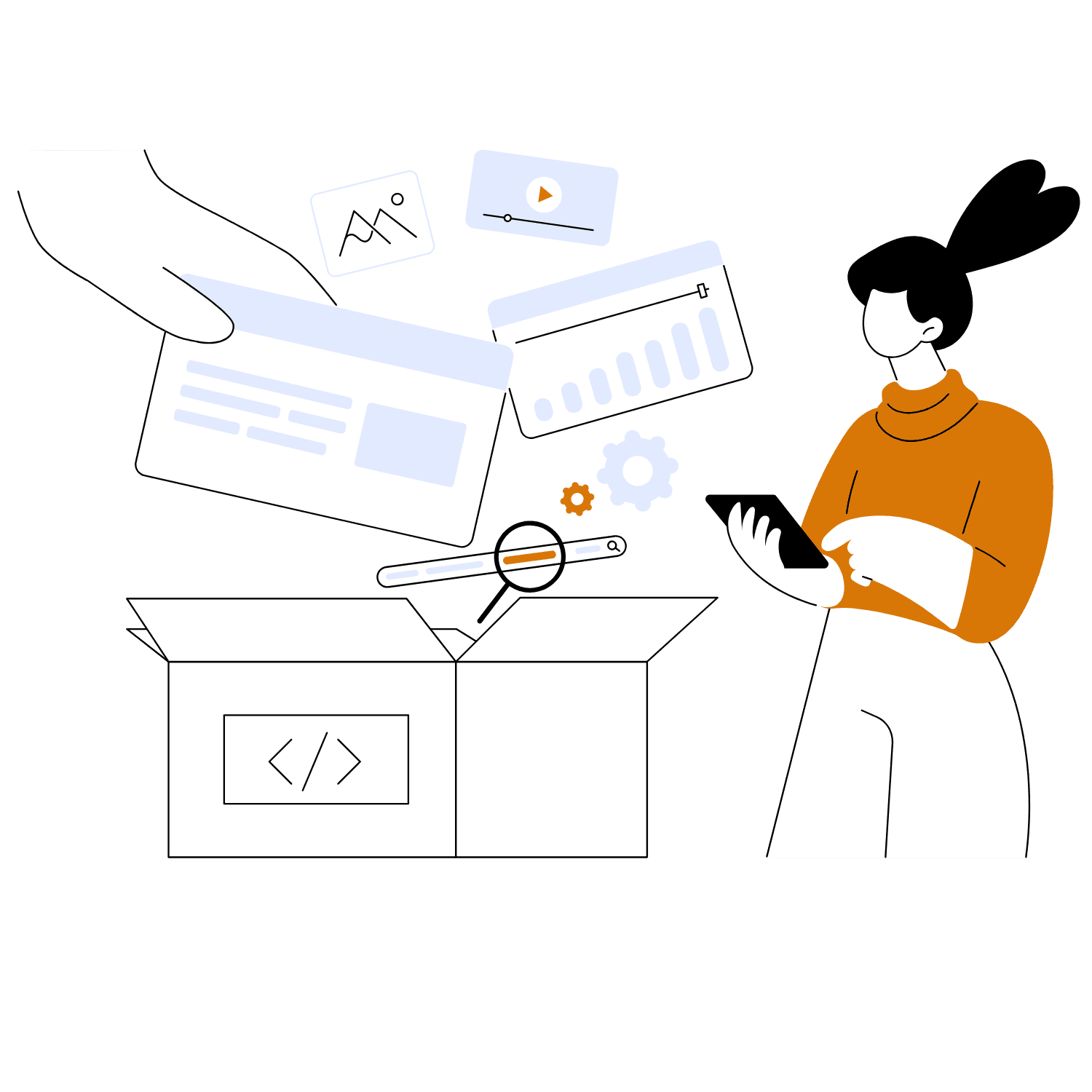 Illustration of an all-in-one marketing system under one roof