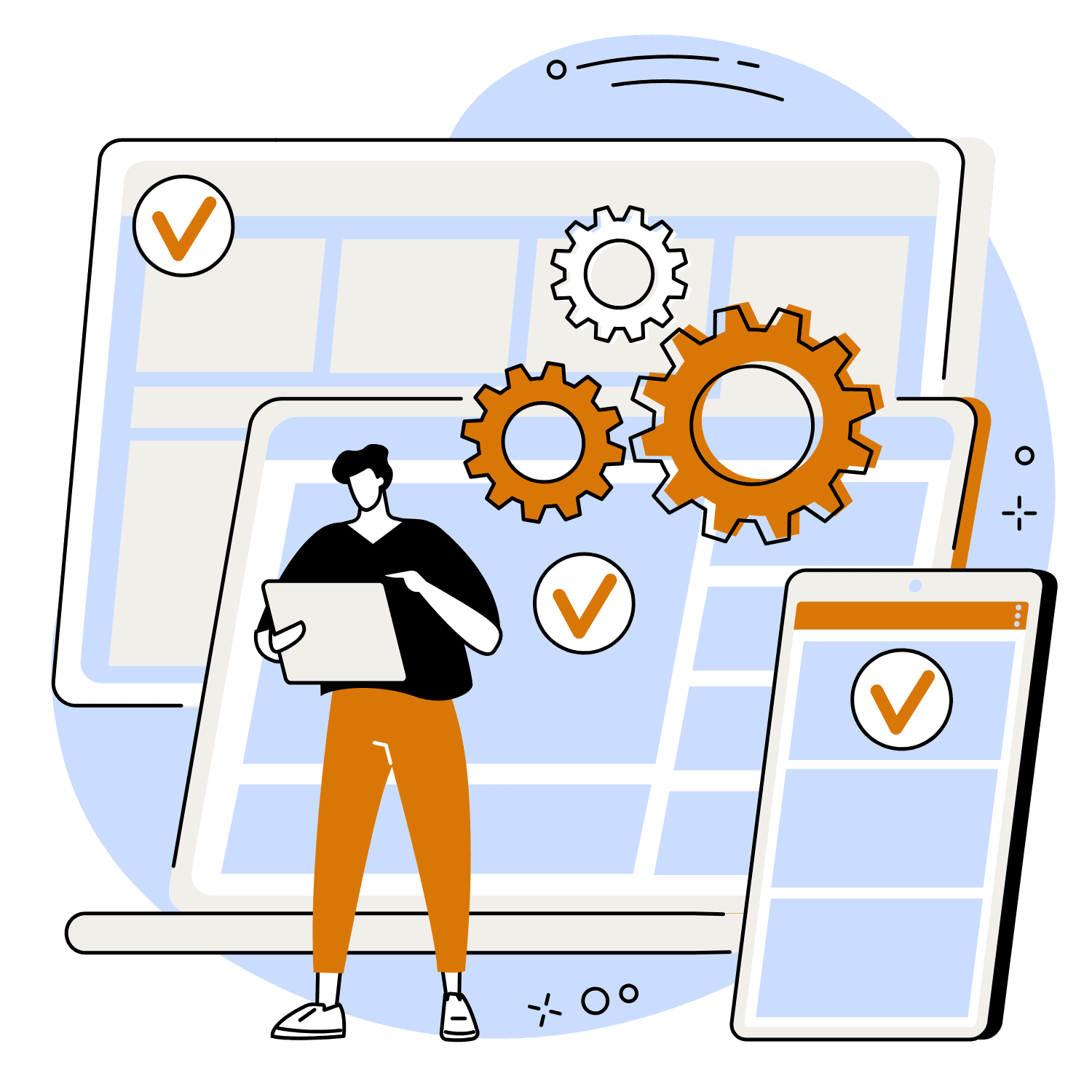 Illustration of AI-assisted software development and automation